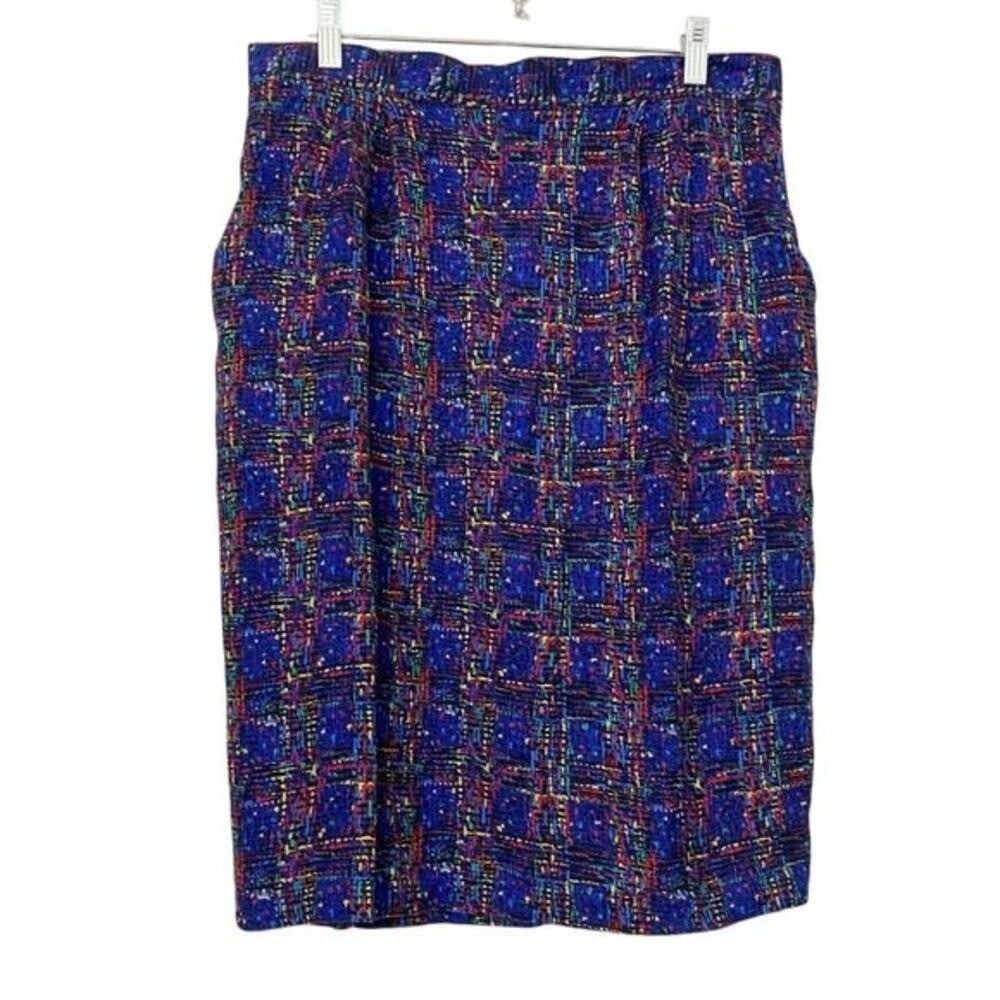 Requirements Vintage Blue Multi Color Abstract Grid Rayon Pencil Skirt Size 16
